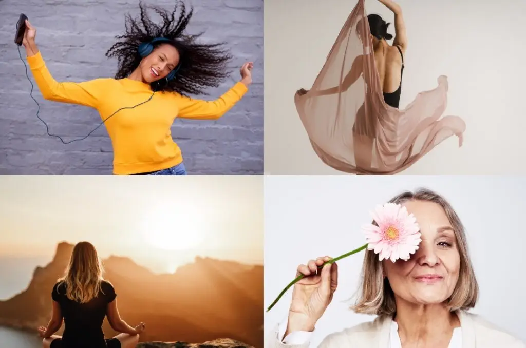 Woman expressing themselves with music, dance, and quirky poses